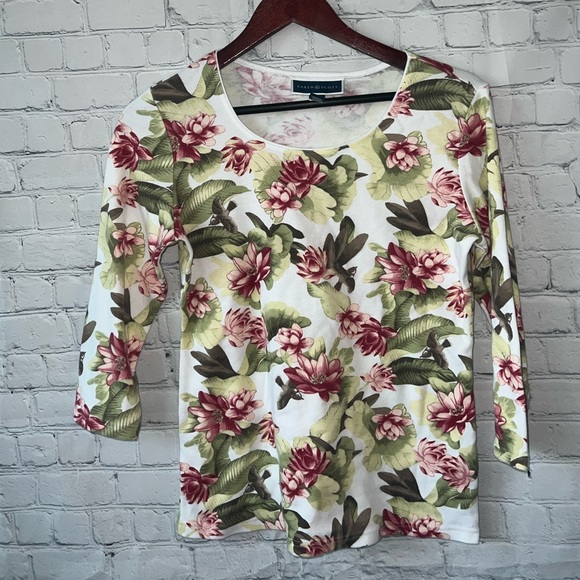 Karen Scott Green, Purple & White floral shirt size S - Picture 2 of 5